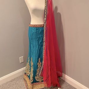 Blue and hot pink lehenga